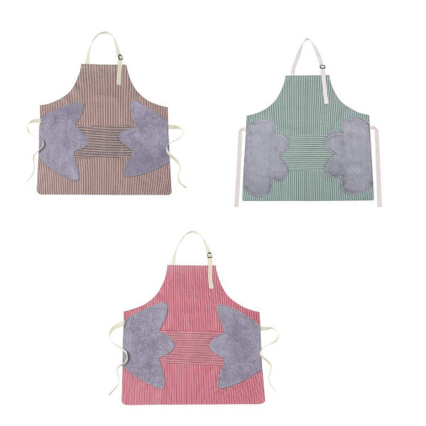 Kitchen Bib Front Pocket Double Side Towels Striped Pattern Aprons