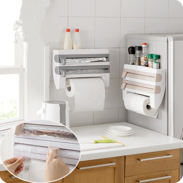 Kitchen Storage Box Rack With Cutter For Aluminum Foil Grilled Paper Tissue Roll Racks & Holders