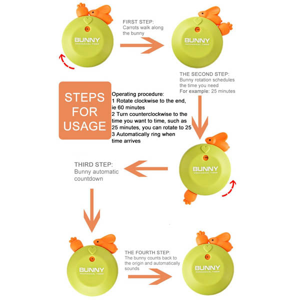 Kitchen Creative Gadget 60 Minute Cartoon Animal Mini Cooking Cute Rabbit Mechanical Alarm Timers