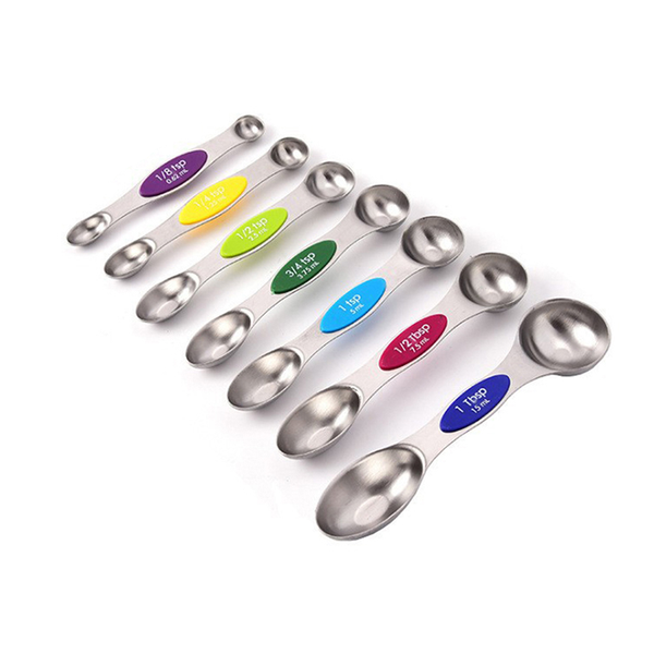 Kitchen Stainless Steel Magnetic Suction Double Head Measuring Spoon 8-Piece Set
