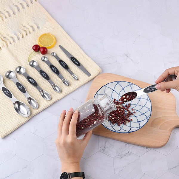 Kitchen Stainless Steel Mag Netic Suction Double Head Measuring Spoon 8 Set Measuring Cups Jugs & Spoons