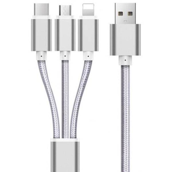 Knit A 3 8 Pin / Micro Usb Type C Interface Multi Function Data Cable Platinum