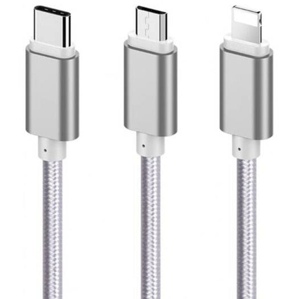 Knit A 3 8 Pin / Micro Usb Type C Interface Multi Function Data Cable Platinum