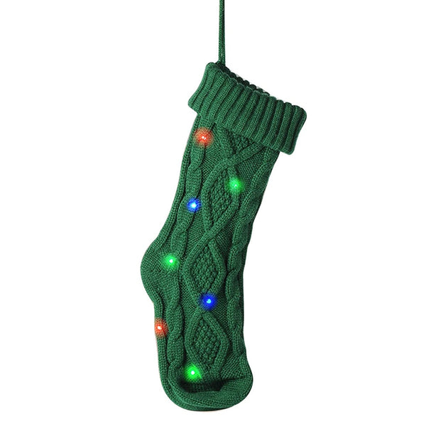 Knitted Christmas Stockings With Led Light Xmas Home Decoration