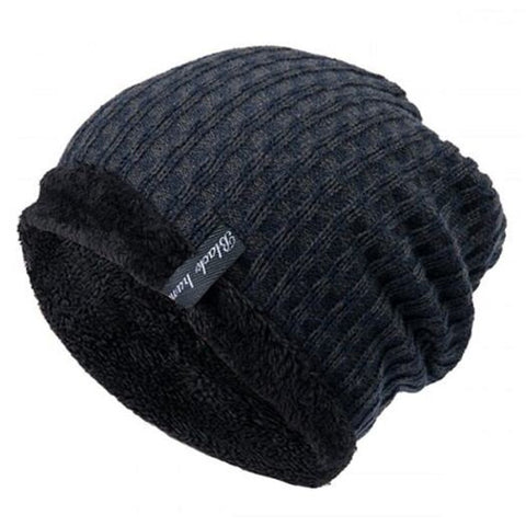 Knit Winter Warm Headgear Mixed Color Plaid Wool Cap Black