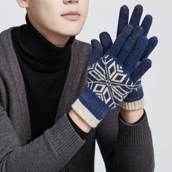 Knitted Wool Touch Screen Gloves For Men Lapis Blue Gloves & Mittens