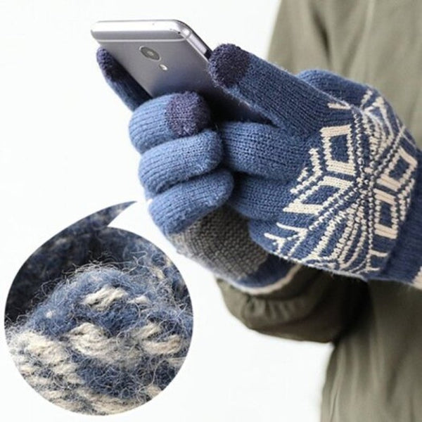 Knitted Wool Touch Screen Gloves For Men Lapis Blue Gloves & Mittens