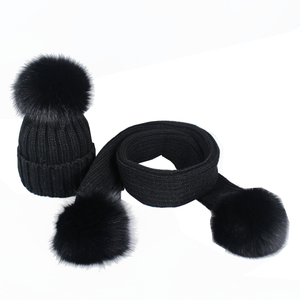 Knitted Hat Scarf Men's And Women's Autumn Winter Warm Fox Fur Ball Wool