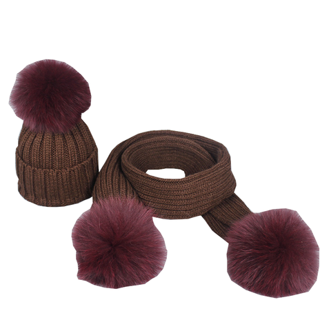 Knitted Hat Scarf Men's And Women's Autumn Winter Warm Fox Fur Ball Wool