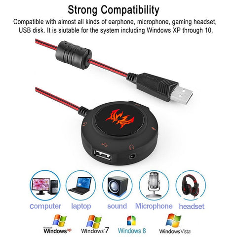 S2 Usb 2.0 Sound Card Hub Headphones Microphone Adapter 3D Surround For Pc Notebook Gaming Plug And Play