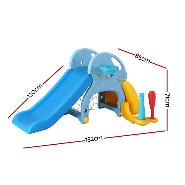 Keezi Kids Slide Set Baseball Bat Basketball Hoop Outdoor Playground 120Cm Blue Slides