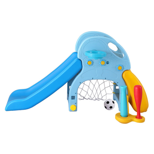 Keezi Kids Slide Set Baseball Bat Basketball Hoop Outdoor Playground 120Cm Blue Slides