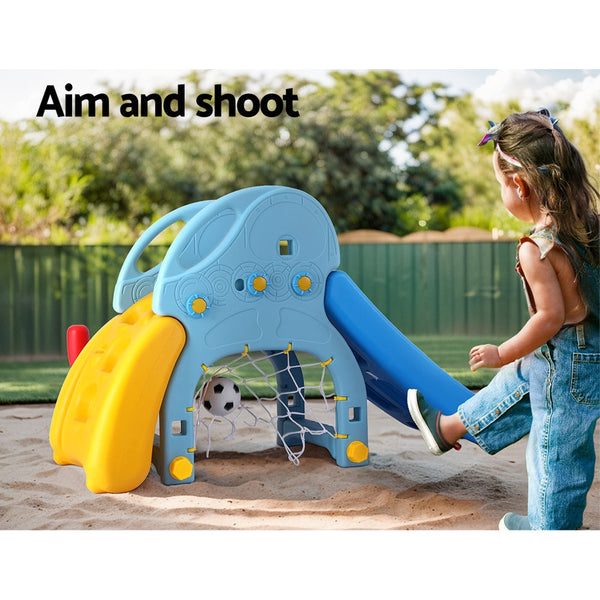 Keezi Kids Slide Set Baseball Bat Basketball Hoop Outdoor Playground 120Cm Blue Slides