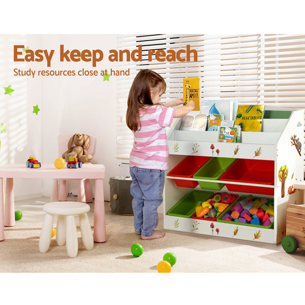 Keezi Kids Bookshelf Toy Box Organiser Children 6 Bins Display Shelf Storage