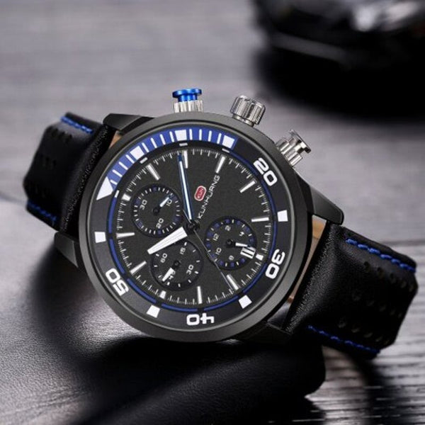 Veile Studios 1009 Men's Sports Multi Function Watch Waterproof Calendar Blue Watches