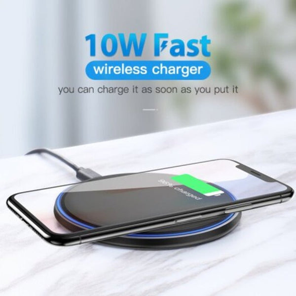 Qi Mirror Wireless Charger 10W With Led Light Fast Charging For Iphone Samsung Black