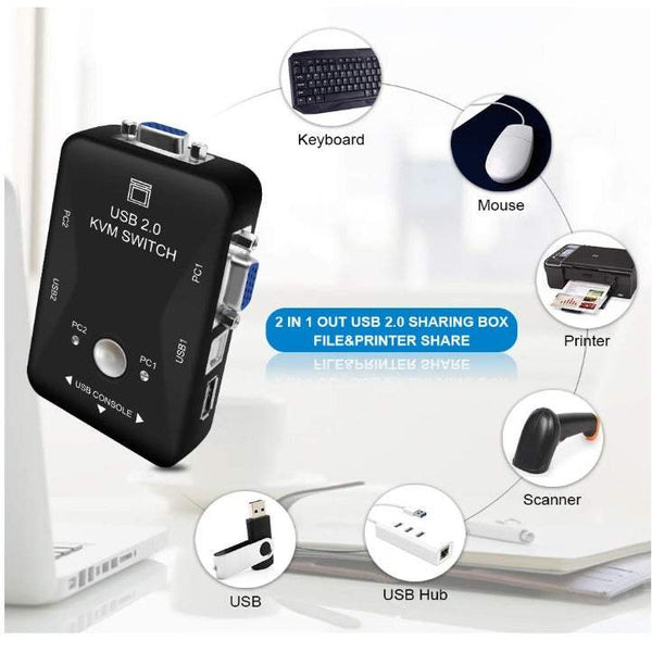 Cables Adapters Kvm Switch Usb Sharing Selector 2 In 1 Out Port Manual Peripheral Switcher Box Hub Splitters & Combiners