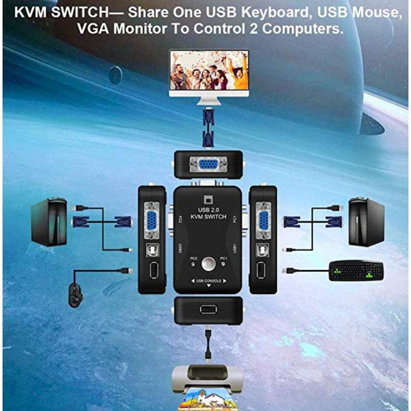 Cables Adapters Kvm Switch Usb Sharing Selector 2 In 1 Out Port Manual Peripheral Switcher Box Hub Splitters & Combiners