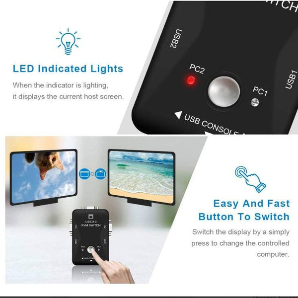 Cables Adapters Kvm Switch Usb Sharing Selector 2 In 1 Out Port Manual Peripheral Switcher Box Hub Splitters & Combiners