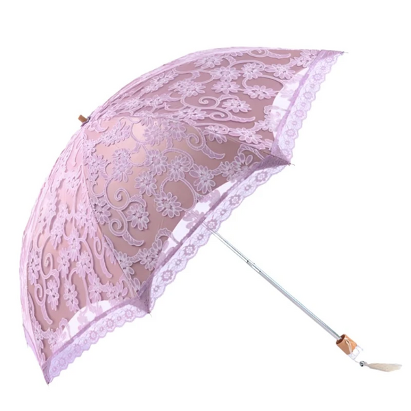 Lace Flower Woman Sun Umbrella Vintage Wedding Party Decor Sunshade Uv Protection Wind Resistant Parasol 3 Fold Crystal Handle Umbrellas