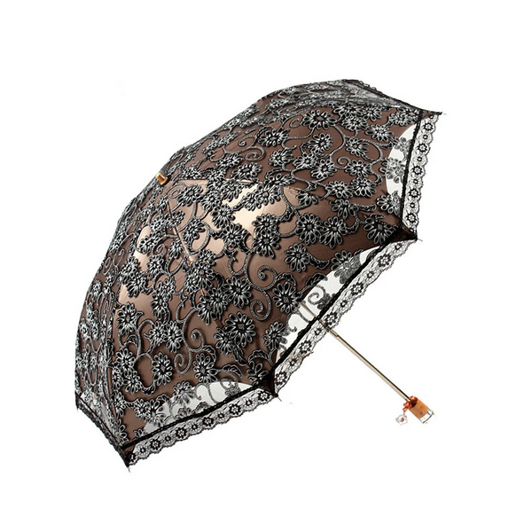 Lace Flower Woman Sun Umbrella Vintage Wedding Party Decor Sunshade Uv Protection Wind Resistant Parasol 3 Fold Crystal Handle Umbrellas
