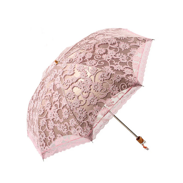 Lace Flower Woman Sun Umbrella Vintage Wedding Party Decor Sunshade Uv Protection Wind Resistant Parasol 3 Fold Crystal Handle Umbrellas