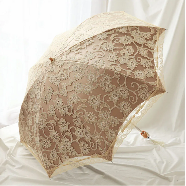 Lace Flower Woman Sun Umbrella Vintage Wedding Party Decor Sunshade Uv Protection Wind Resistant Parasol 3 Fold Crystal Handle Umbrellas