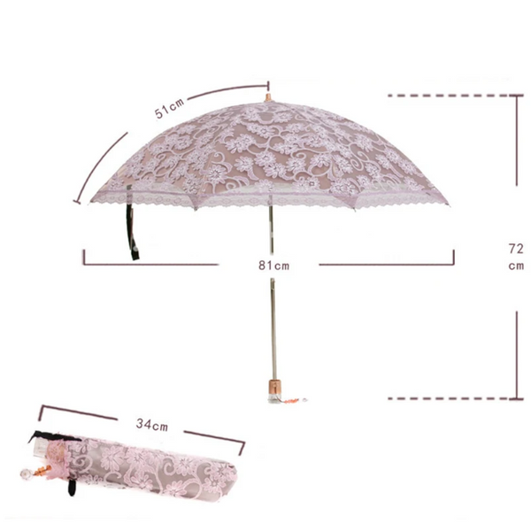 Lace Flower Woman Sun Umbrella Vintage Wedding Party Decor Sunshade Uv Protection Wind Resistant Parasol 3 Fold Crystal Handle Umbrellas