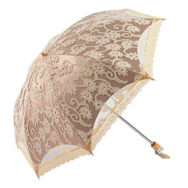 Lace Flower Woman Sun Umbrella Vintage Wedding Party Decor Sunshade Uv Protection Wind Resistant Parasol 3 Fold Crystal Handle Umbrellas