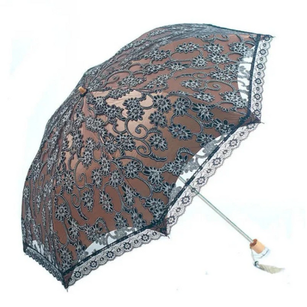 Lace Flower Woman Sun Umbrella Vintage Wedding Party Decor Sunshade Uv Protection Wind Resistant Parasol 3 Fold Crystal Handle Umbrellas