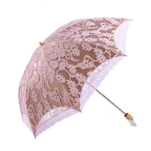 Lace Flower Woman Sun Umbrella Vintage Wedding Party Decor Sunshade Uv Protection Wind Resistant Parasol 3 Fold Crystal Handle Umbrellas
