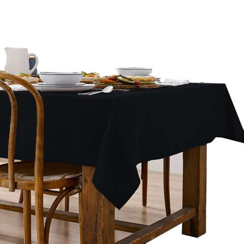 Ladelle Base Black Linen Look 100% Cotton Tablecloth 150 X 225 Cm