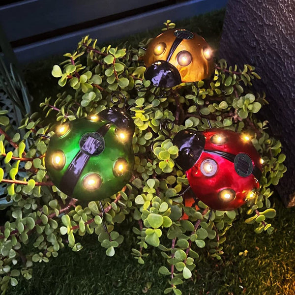 Ladybug Garden Statue With Solar Lights Backyard Lawn Decoration