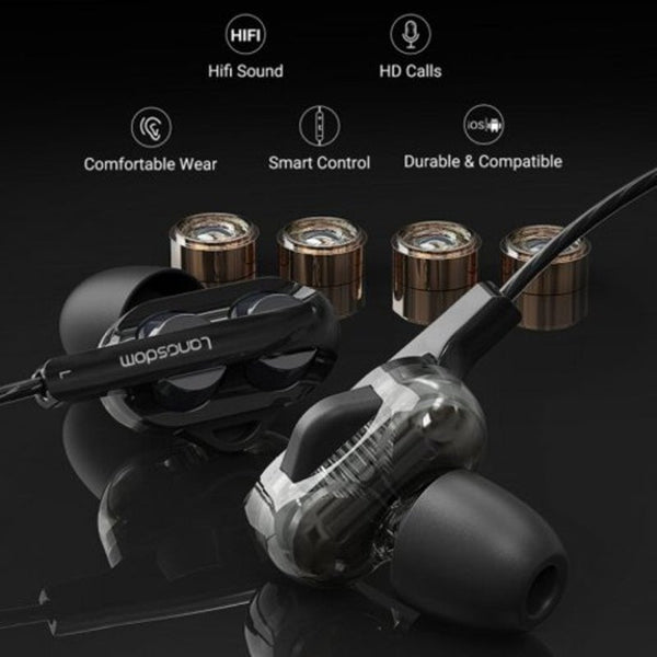 D4c Earphonewith Mic 3.5Mm Hifi Earphones Headset Black With Wired Earphones