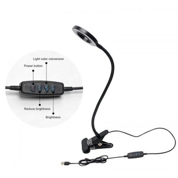 Led Clip Desk Lamp Flexible 3000K 4000K 6000K 10 Level Dimming Book Light Black Lamps