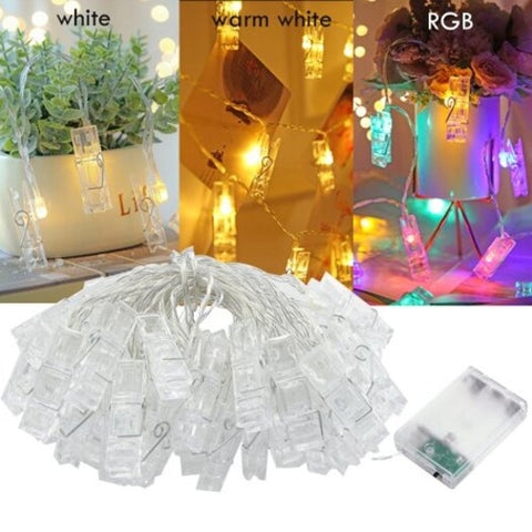Photo Clip Holder Led String Light For Year Christmas Wedding Birthday Party White 6M Battery