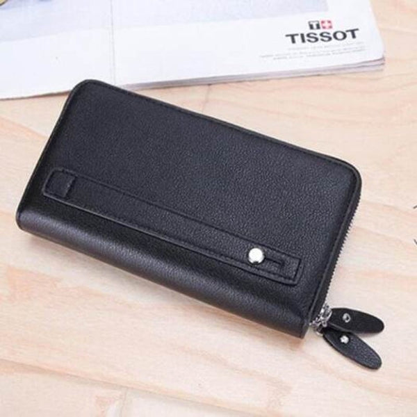 Large Capacity Business Casual Men's Soft Leather Clutch Bag With Double Layer Black Bags