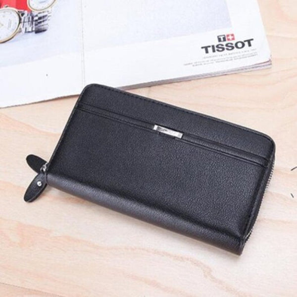 Large Capacity Business Casual Men's Soft Leather Clutch Bag With Double Layer Black