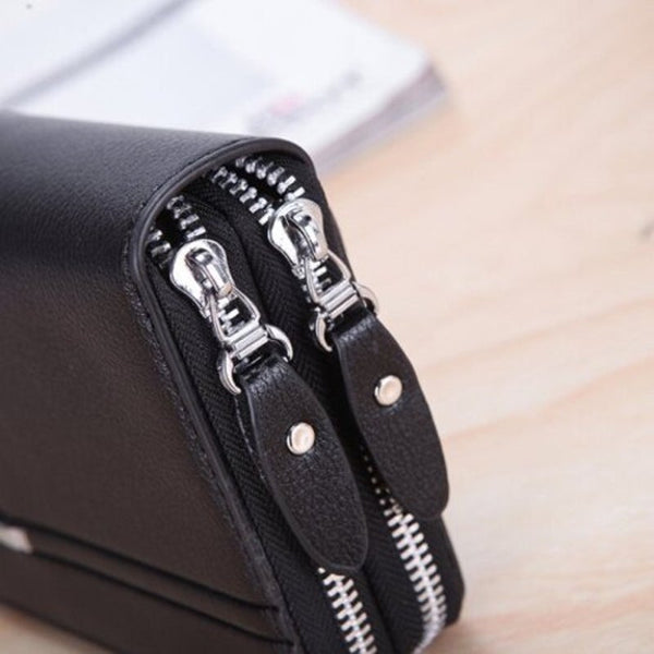 Large Capacity Business Casual Men's Soft Leather Clutch Bag With Double Layer Black Bags