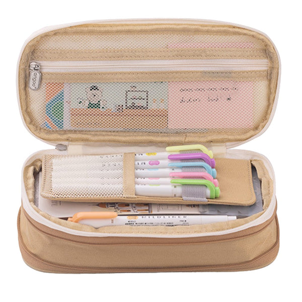 Large Capacity Pencil Case Pouch Storage Bag Double Zipper Design Expandable Pencil Cases