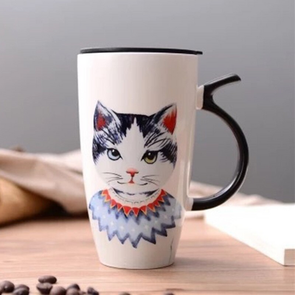 Large Capacity 600 Ml Cat Ceramic Coffee Cup Multi