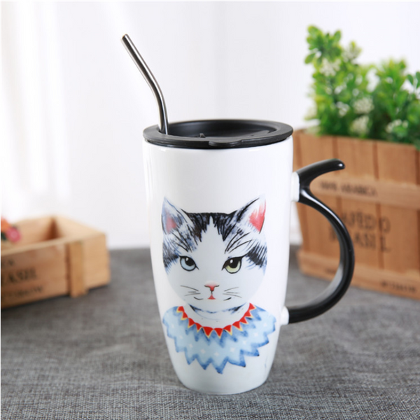 Large Capacity 600 Ml Cat Ceramic Coffee Cup Multi