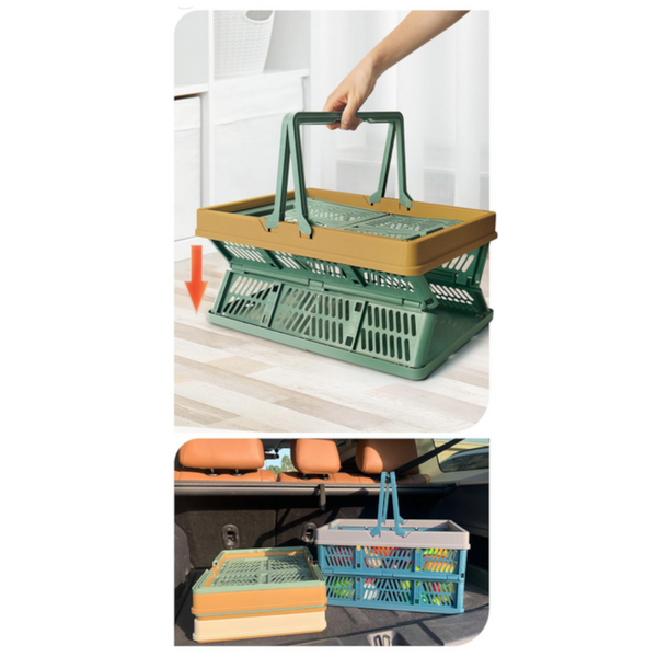 Large Collapsible Storage Basket With Handles Portable Folding Crate For Shopping Picnics & Car Trunk(Brown ) Storage Bins & Baskets