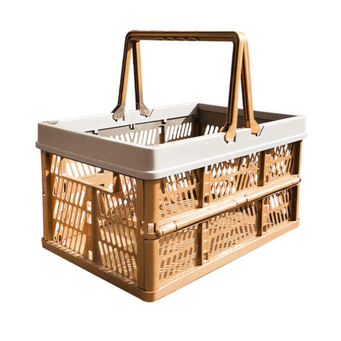 Large Collapsible Storage Basket With Handles Portable Folding Crate For Shopping Picnics & Car Trunk(Brown ) Storage Bins & Baskets