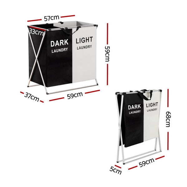 Artiss Laundry Basket Hamper Large Foldable Washing Clothes Storage 2 Sections Laundry Baskets & Hampers