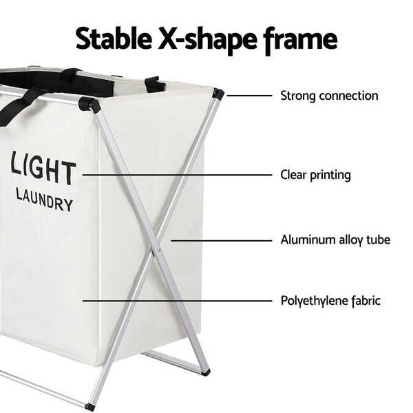 Artiss Laundry Basket Hamper Large Foldable Washing Clothes Storage 2 Sections Laundry Baskets & Hampers