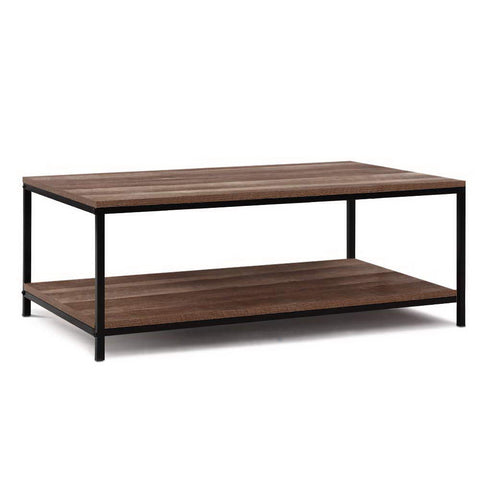 Artiss Coffee Table Rustic Storage Shelf Metal Frame Black Coffee Tables