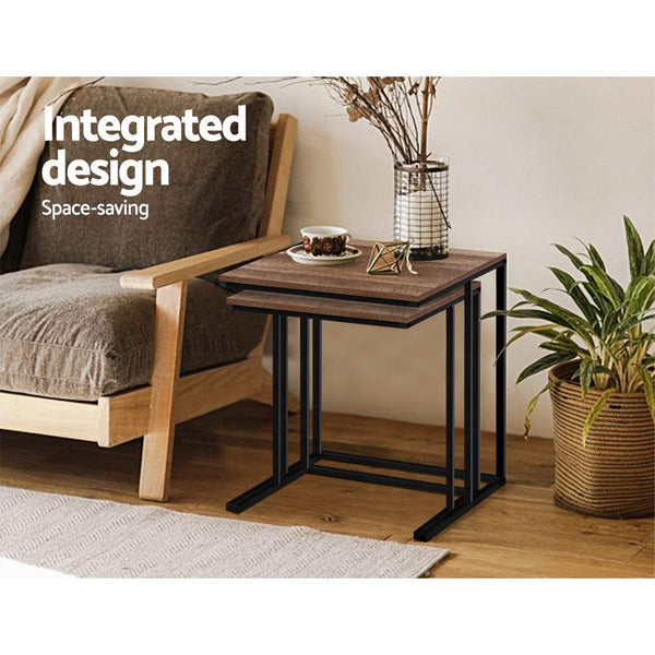 Artiss Coffee Table Nesting Side Tables Rustic Metal Frame Coffee Tables