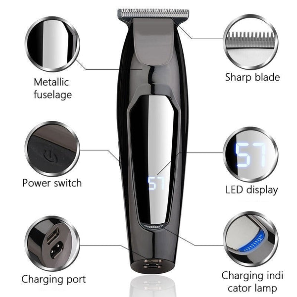 Lcd Digital Display Rechargeable Hair Clipper Retro Electric Salon Strong Fader
