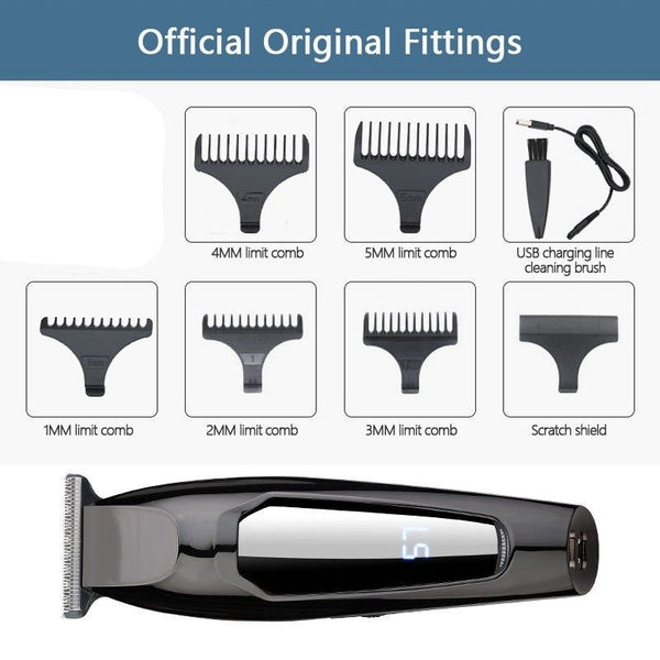 Lcd Digital Display Rechargeable Hair Clipper Retro Electric Salon Strong Fader